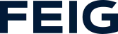 Der Schriftzug FEIG in dunkelblauen Grossbuchstaben, das Logo von FEIG ELECTRONIC
